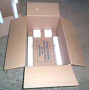 inside of a triplewall corrugated package showing foam inserts