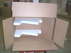 inside of a triplewall corrugated package showing foam inserts
