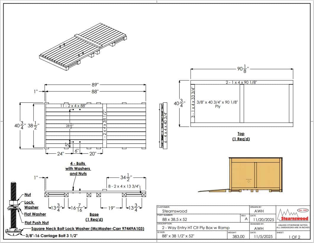 blueprint rendering for custom packaging design model