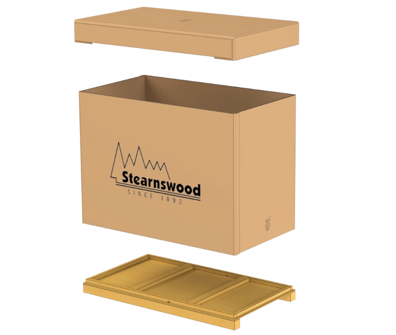 3d rendering model of a wood cardboard combo container
